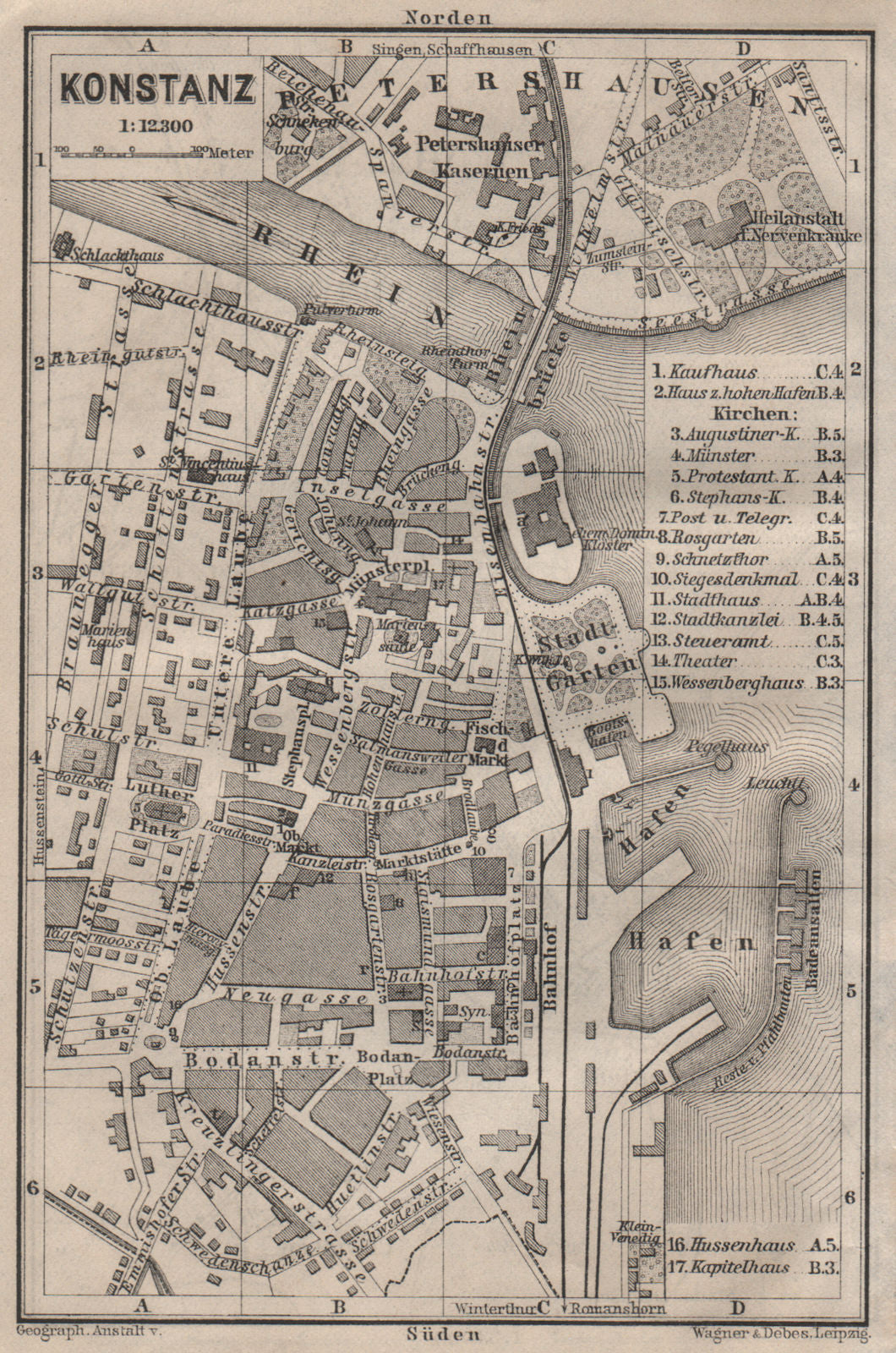 CONSTANCE. KONSTANZ. town city stadtplan. Germany karte. BAEDEKER 1905 old map